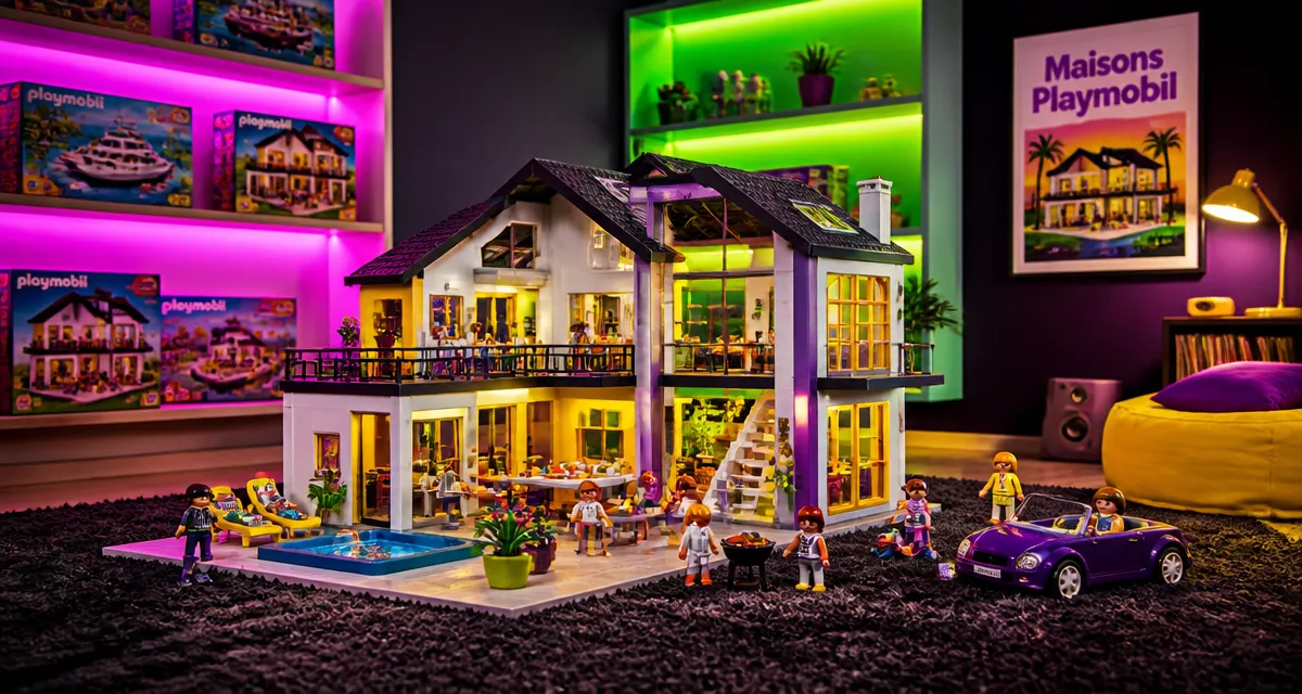 playmobil maison grande sur tapis avec figurines