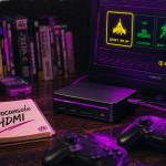 retroconsole HDMI et manettes sans fil sur écran