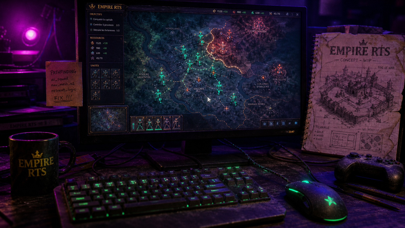 Stratégie pc jeux : souris clavier et écran RTS