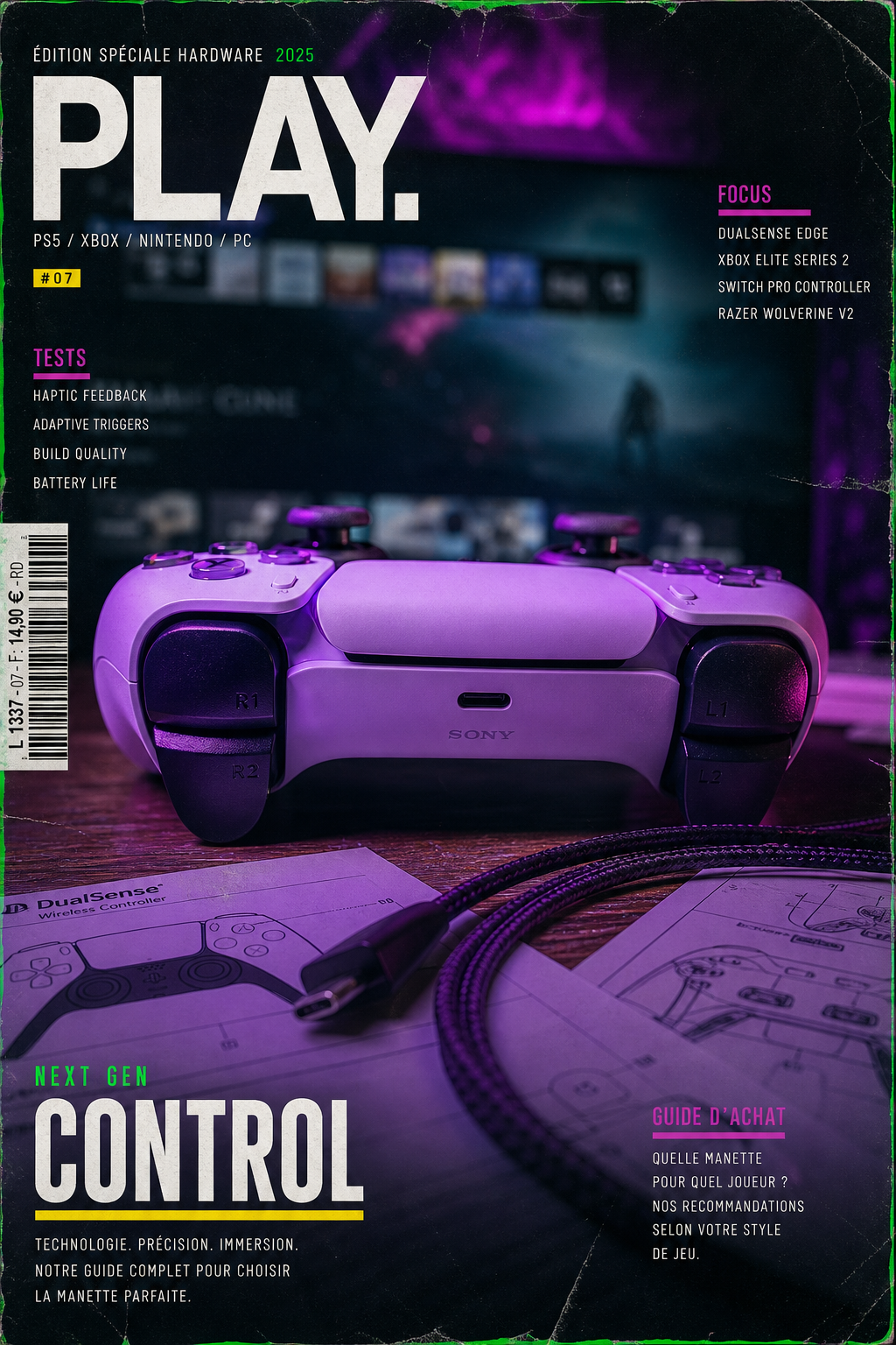 Test jeux PS5 : manette DualSense sur bureau, réglages