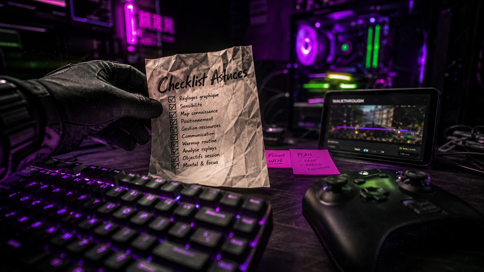 Astuces jeu : checklist et clavier rétro pour progresser vite, sans pièges