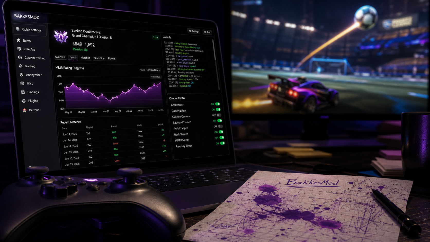 BakkesMod sur PC : interface plugin et entraînement Rocket League
