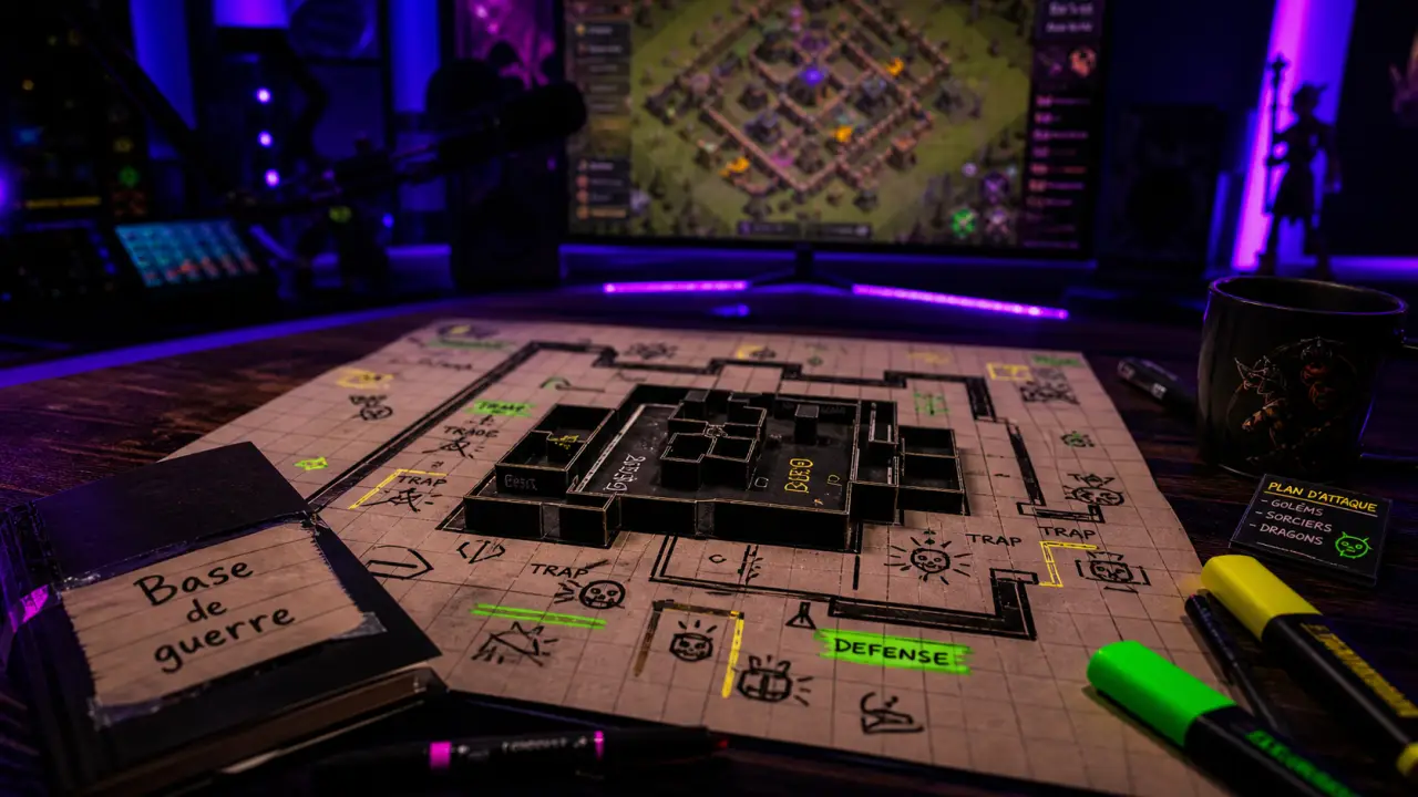 Base clash of clan : plan de base guerre sur bureau gamer