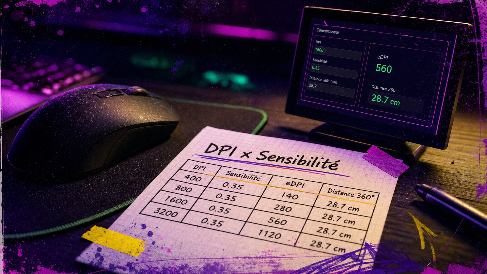 Convertir sensibilité souris avec DPI eDPI et distance 360°