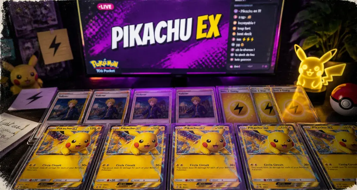 deck pikachu ex pokemon pocket : 150 dégâts, banc et énergie