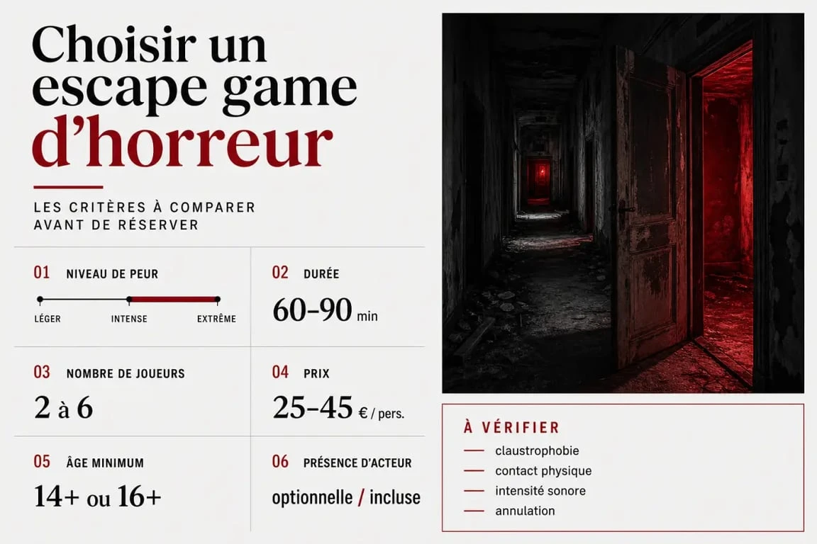 Escape game horreur : infographie comparative des critères de choix