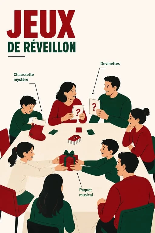 Jeu de noel en famille autour de la table pendant le réveillon
