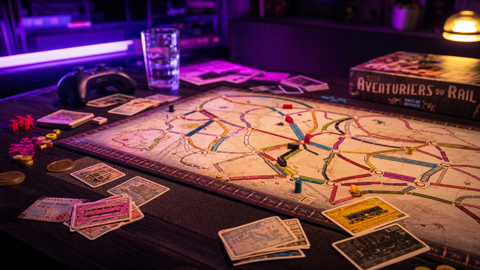 Les aventuriers du rail : boîte Europe ou USA sur table de jeu
