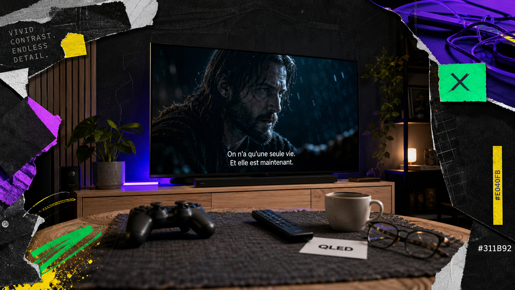 Meilleur TV QLED : téléviseur QLED dans un salon lumineux pour cinéma et gaming