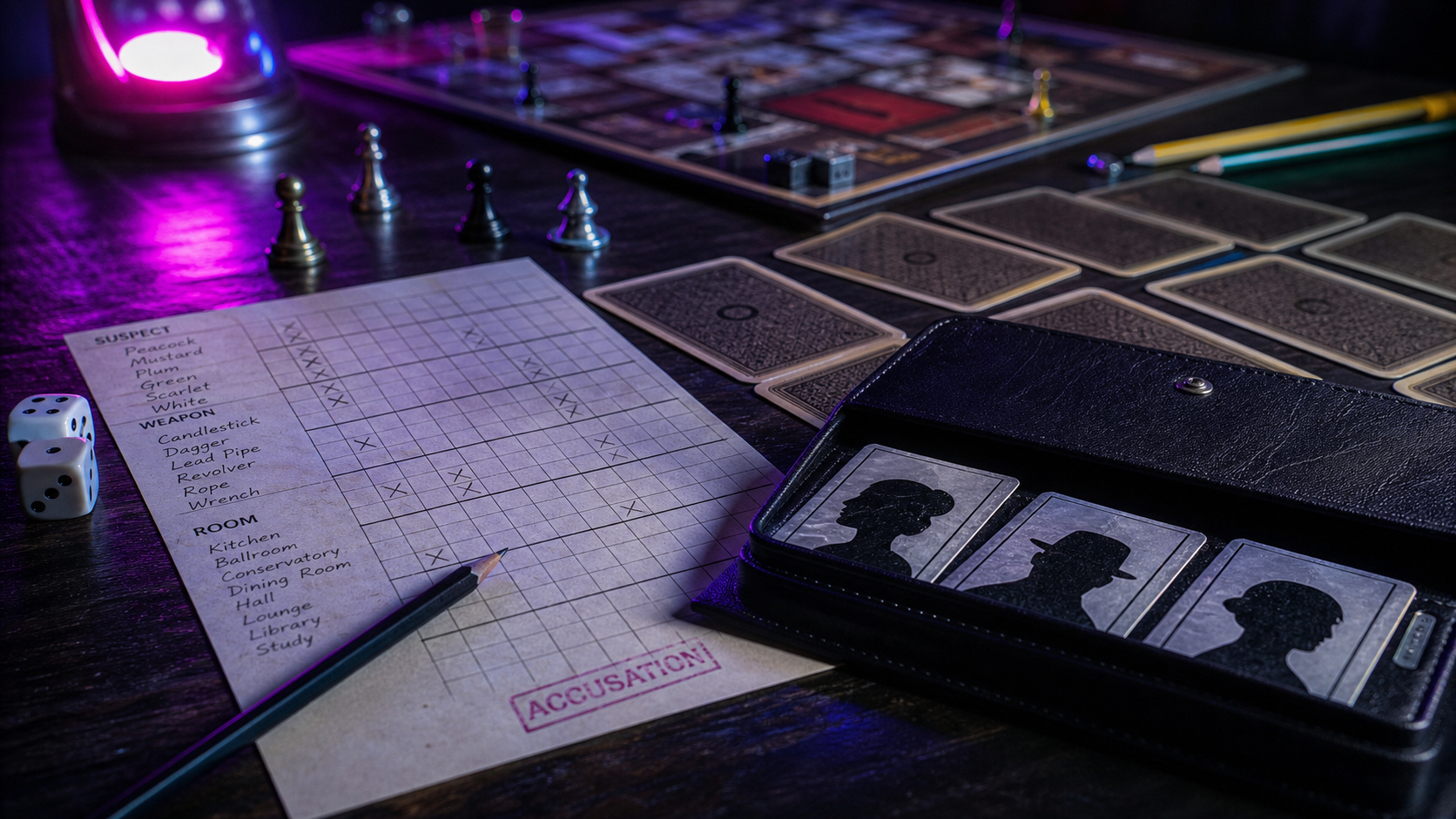 Règle cluedo : 3 cartes secrètes pour l’hypothèse et l’accusation finale