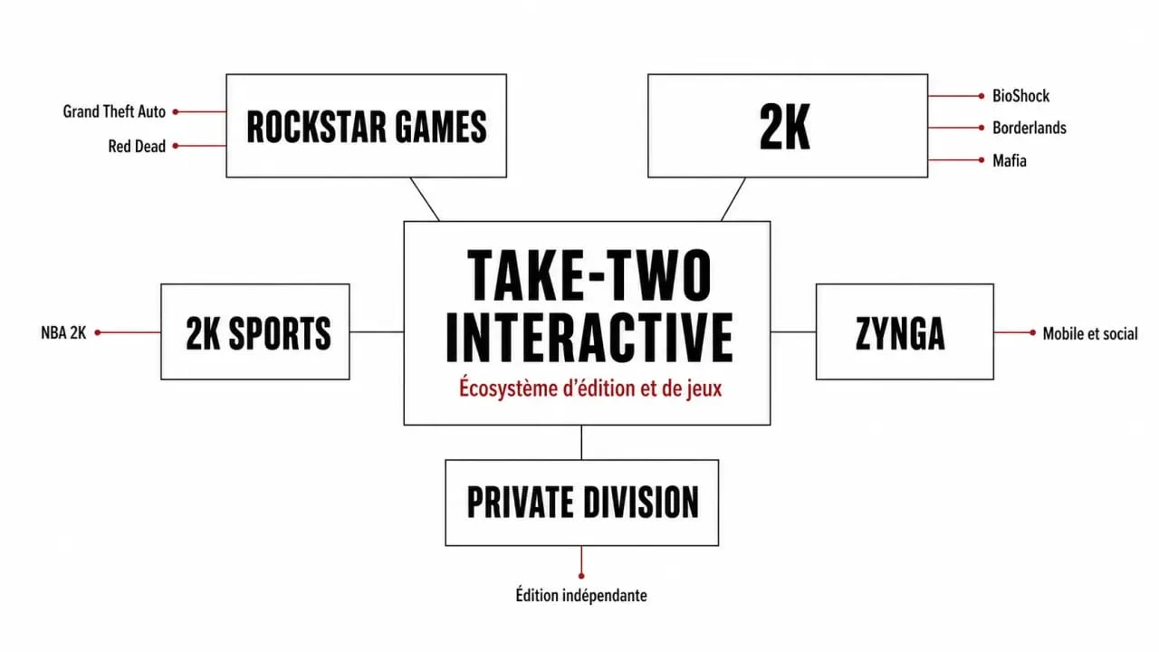 Jeux vidéo de Take-Two Interactive : labels Rockstar, 2K, Zynga et franchises clés