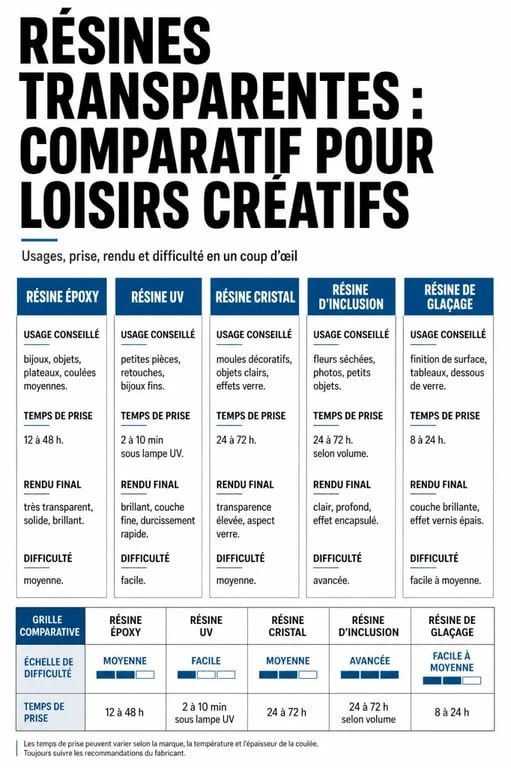 résine transparente loisirs créatifs : comparatif des types de résine selon l’usage, le temps de prise et le rendu final