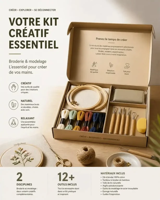 Kit de loisirs créatifs complet pour débutants avec outils de broderie et modelage
