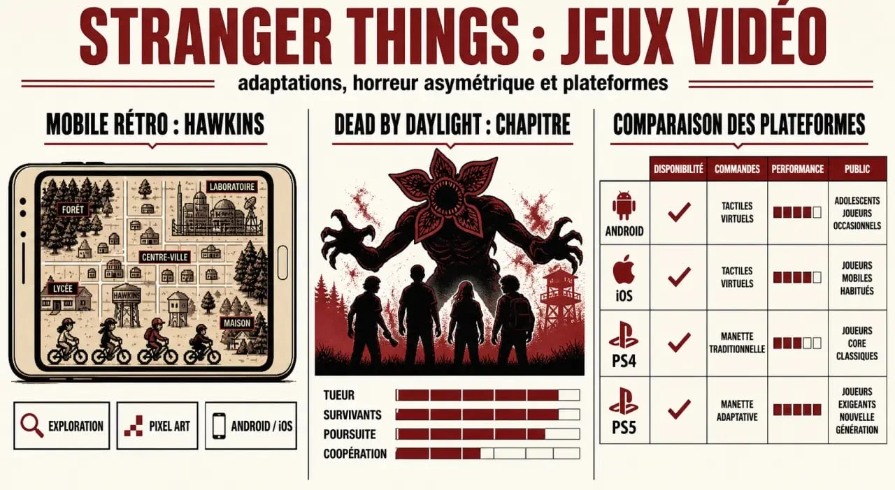 Comparatif des Stranger Things jeux vidéo : adaptation mobile, chapitre Dead by Daylight et plateformes disponibles