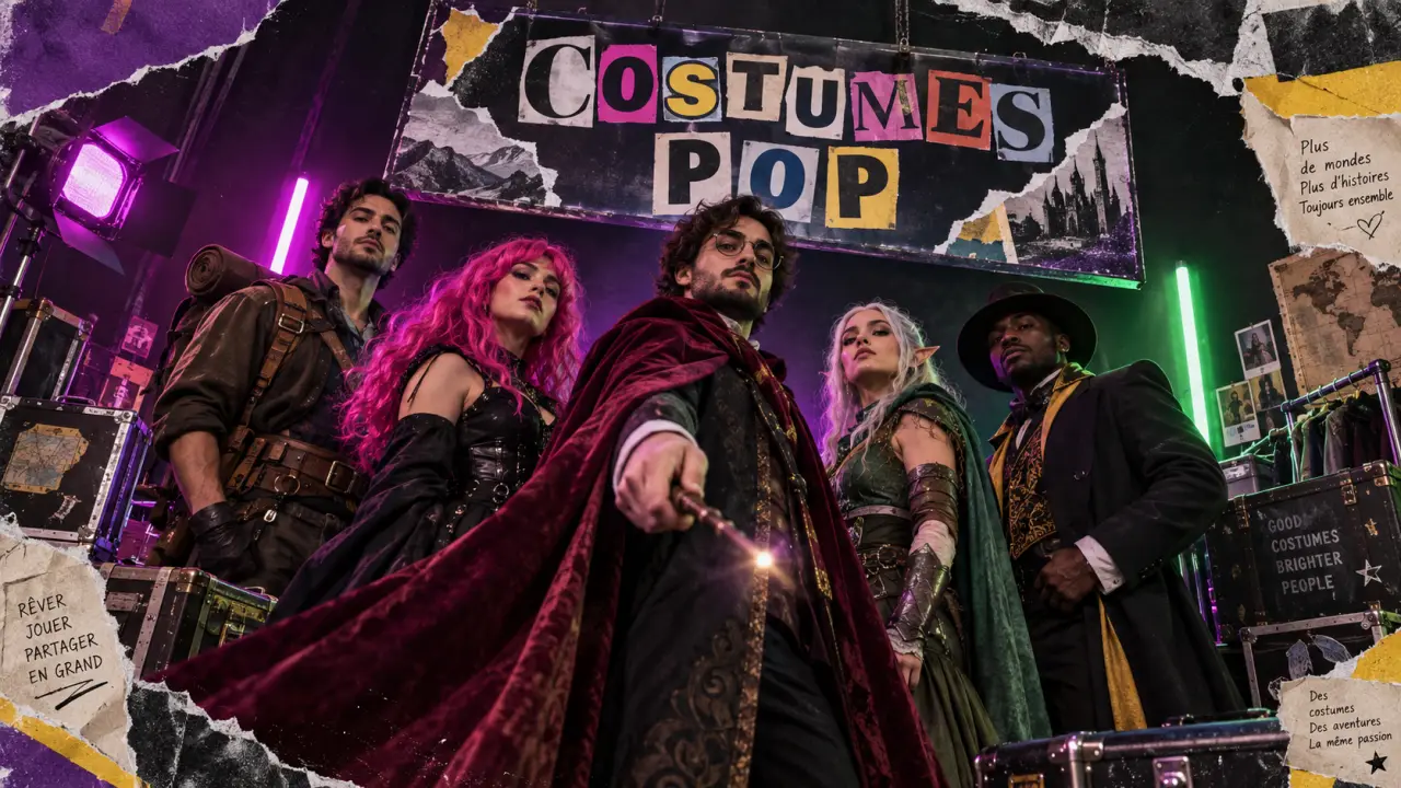 Déguisement pop culture en groupe, cosplay néon violet magenta