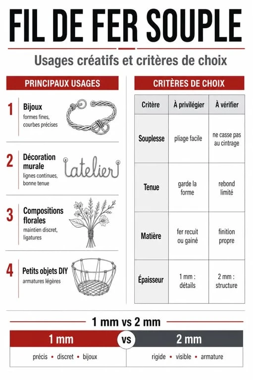 Fil de fer souple loisirs créatifs : comparatif des usages, matières et épaisseurs 1 mm ou 2 mm