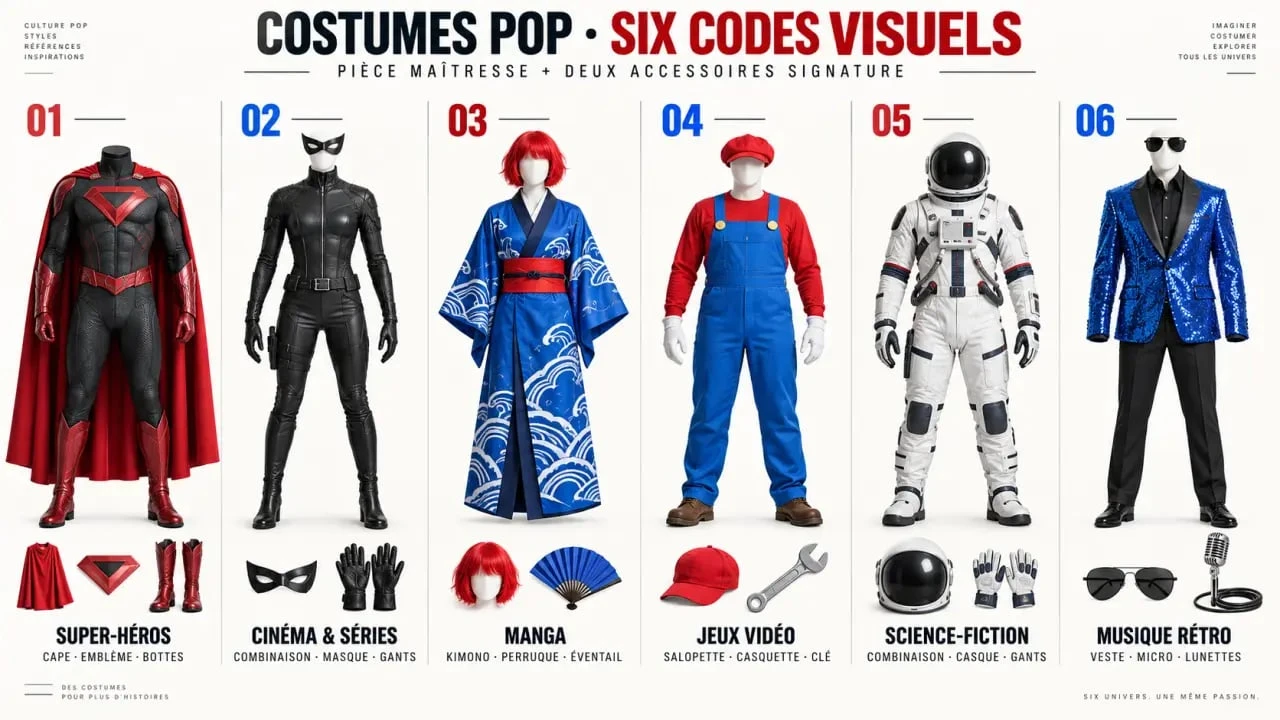 Déguisement pop culture : silhouettes et accessoires signature par univers