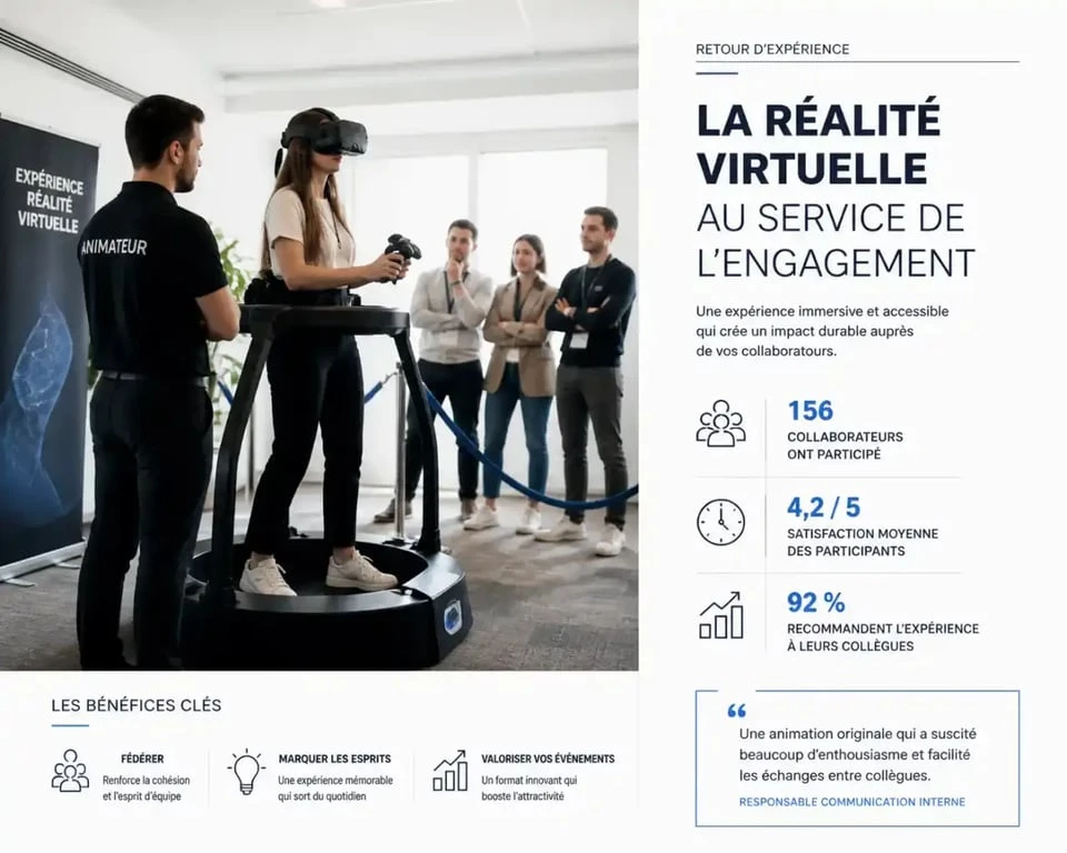 Animation réalité virtuelle encadrée par un animateur lors d'un séminaire d'entreprise