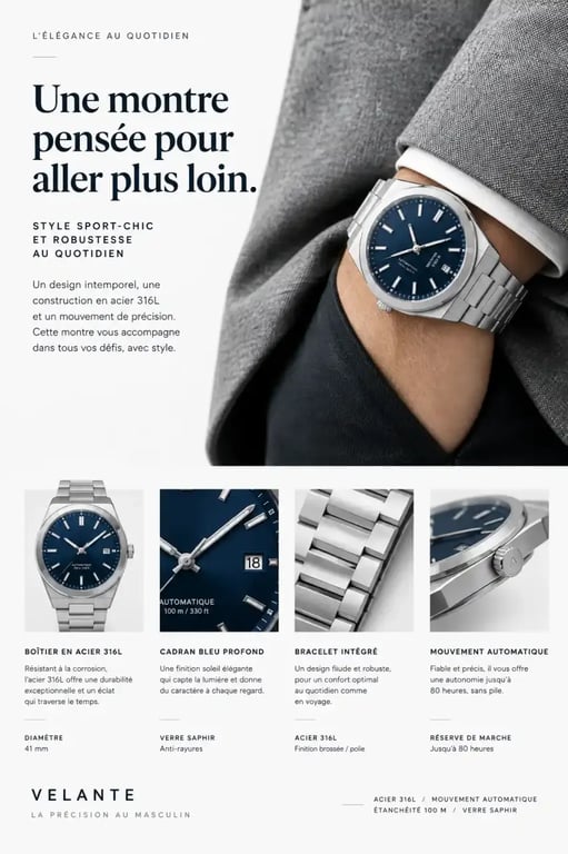 Montre tendance sport-chic en acier inoxydable sous la manche d'un blazer gris