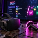 Casque VR pour jeux en réalité virtuelle, Beat Saber sur écran