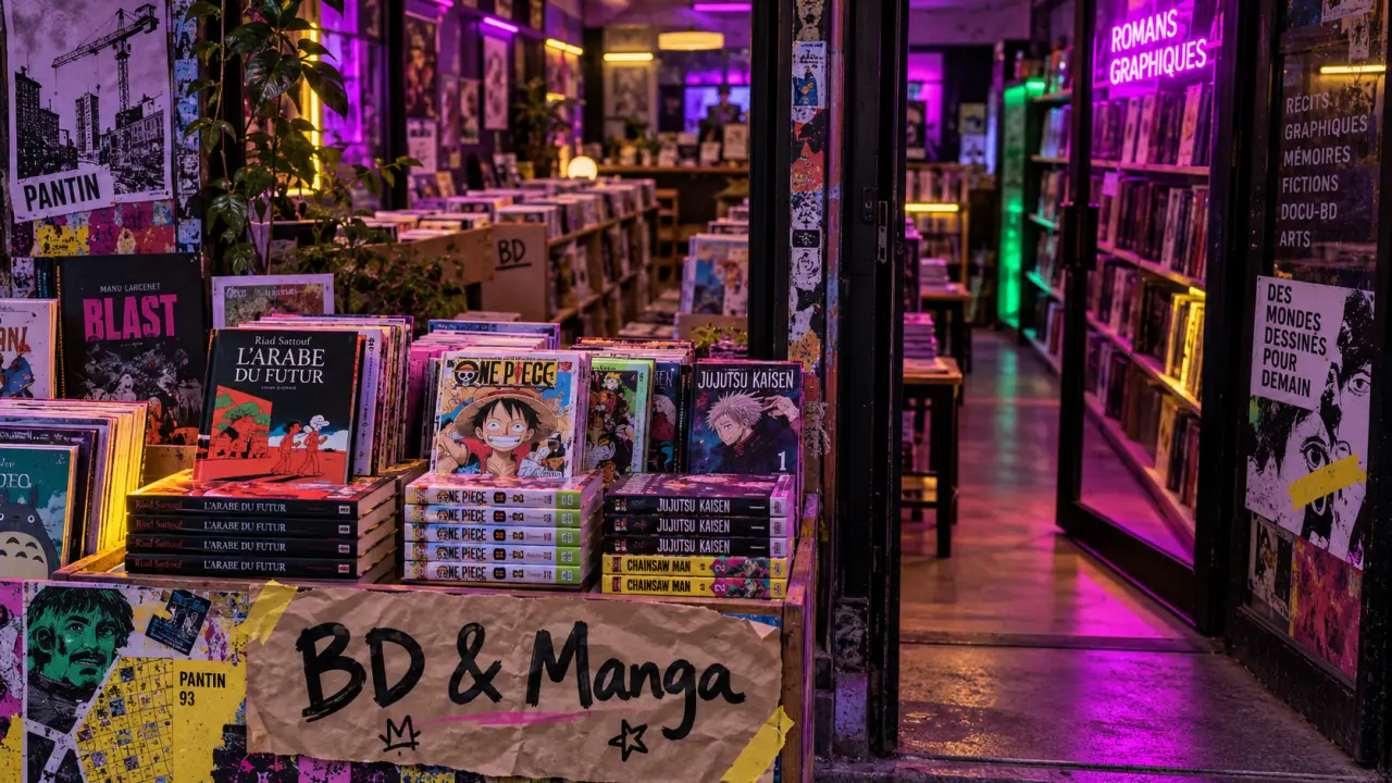 La malle aux histoires bandes dessinées / mangas à Pantin : vitrine BD et mangas à 83 bis avenue Jean Lolive