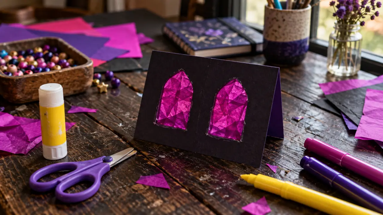 Loisirs créatifs enfants : ciseaux, colle et papier sur table