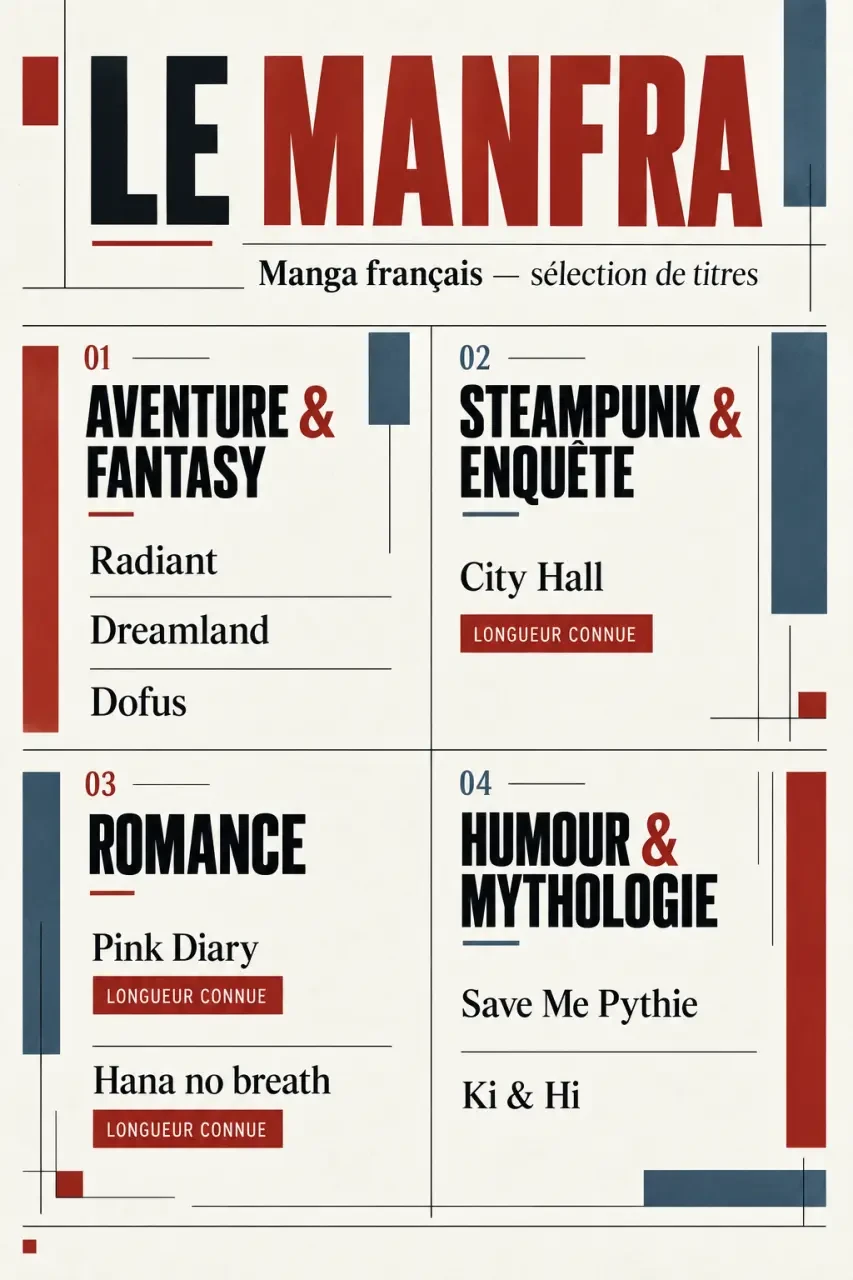 Sélection de manga français et de manfra classée par genre et tonalité