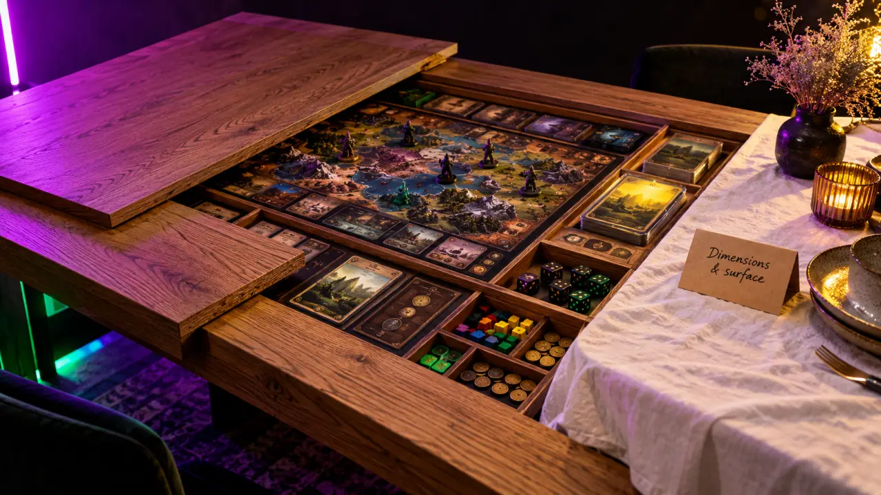 Table de jeux de société convertible, prête pour jouer et dîner