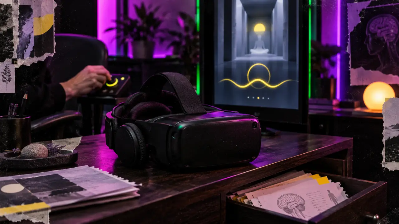 Thérapie réalité virtuelle en cabinet : visiocasque VR et thérapeute